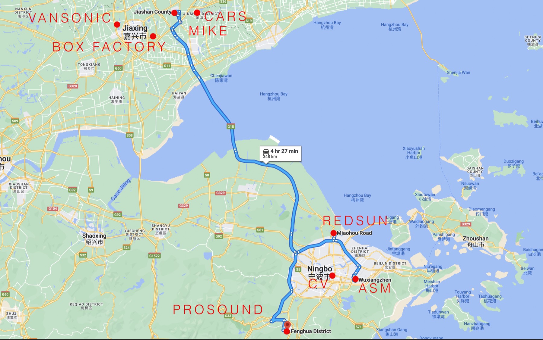 Ningbo / Shanghai factory map