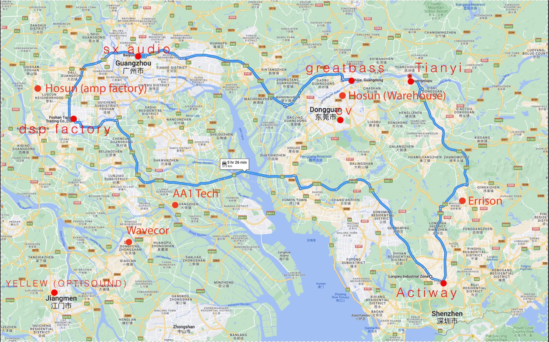 Shenzhen / Guangzhou factory map